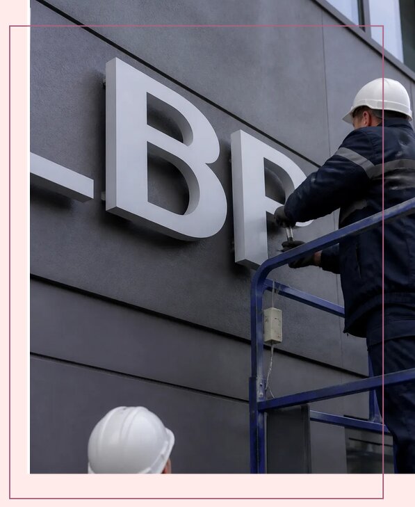 Изготовление и монтаж наружных букв на подложке в Верхнем Уфалее